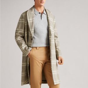 Relaxed Fit Check Coat Taupe | Mens Ted Baker